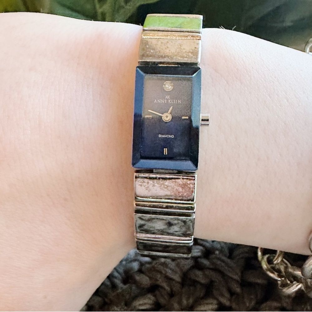 Vintage Anne Klein Diamond Silver and Blue Women's Watch